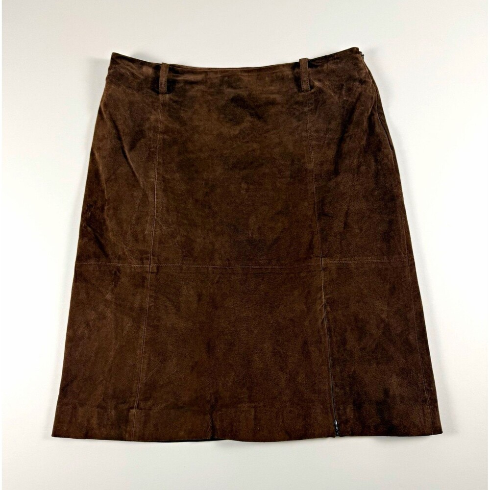 Garson Women's Brown Suede Lined Zip Straight Pencil Knee Length Skirt 12